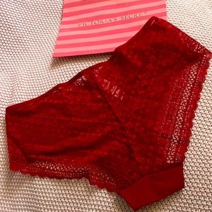 Victoria’s Secret sexy lace hiphugger in burgundy red. Lace back, 61% polyester